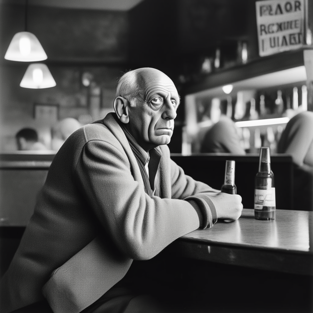 Picasso sitting at a bar