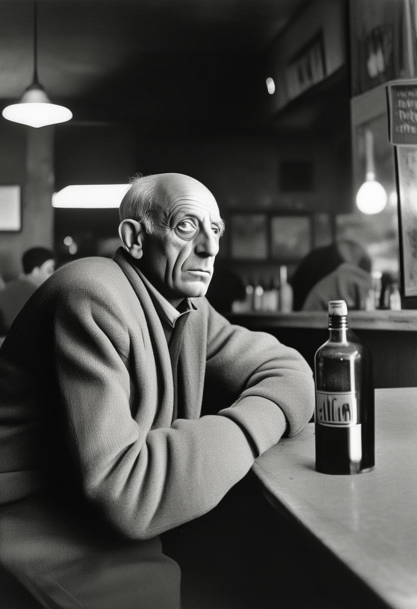 Picasso sitting at a bar