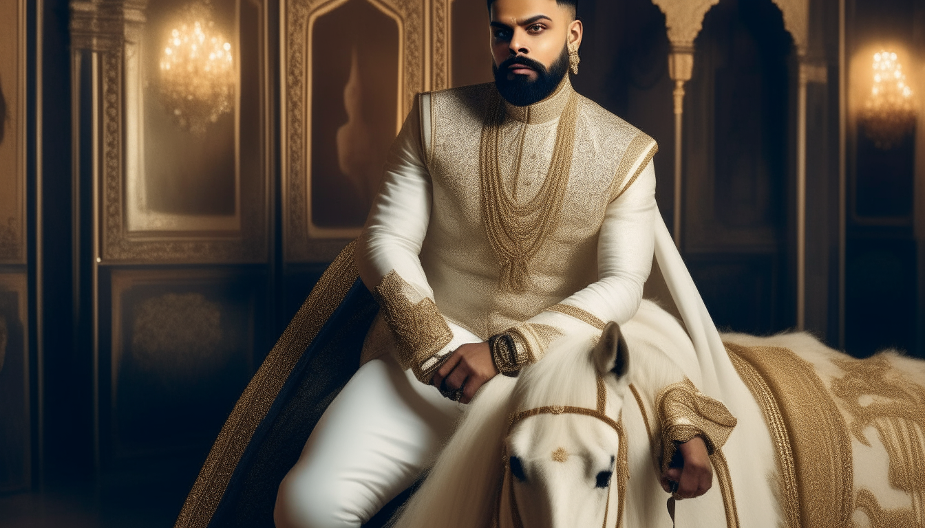 VIRAT KOHLI SITTING ON HORSE IN KINGS ATTIRE