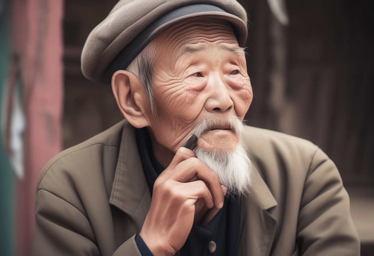 An Korean old man thinking