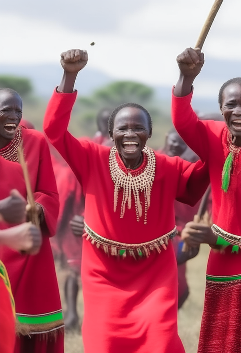 People of Maasai celebrating in the Hero of the Tribe is a folktale 