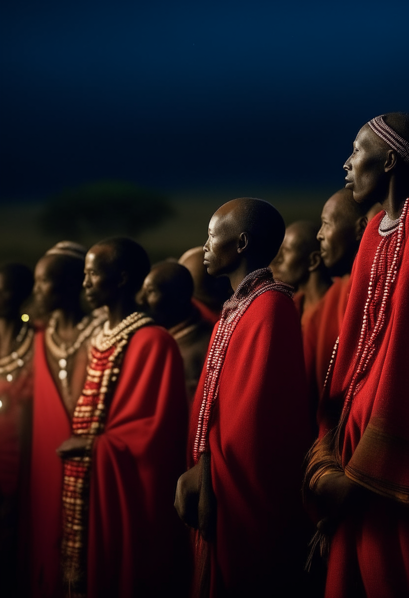 People of Maasai celebrating in the Hero of the Tribe folktale 