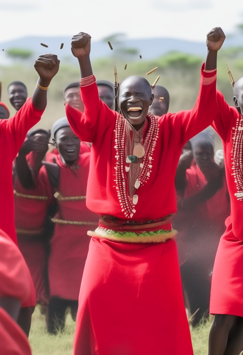 People of Maasai celebrating in the Hero of the Tribe folktale 