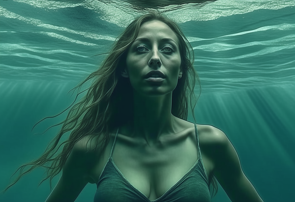 beautiful young woman swimming under water in the ocean. cinematic, ultra-detail, photo-realistic