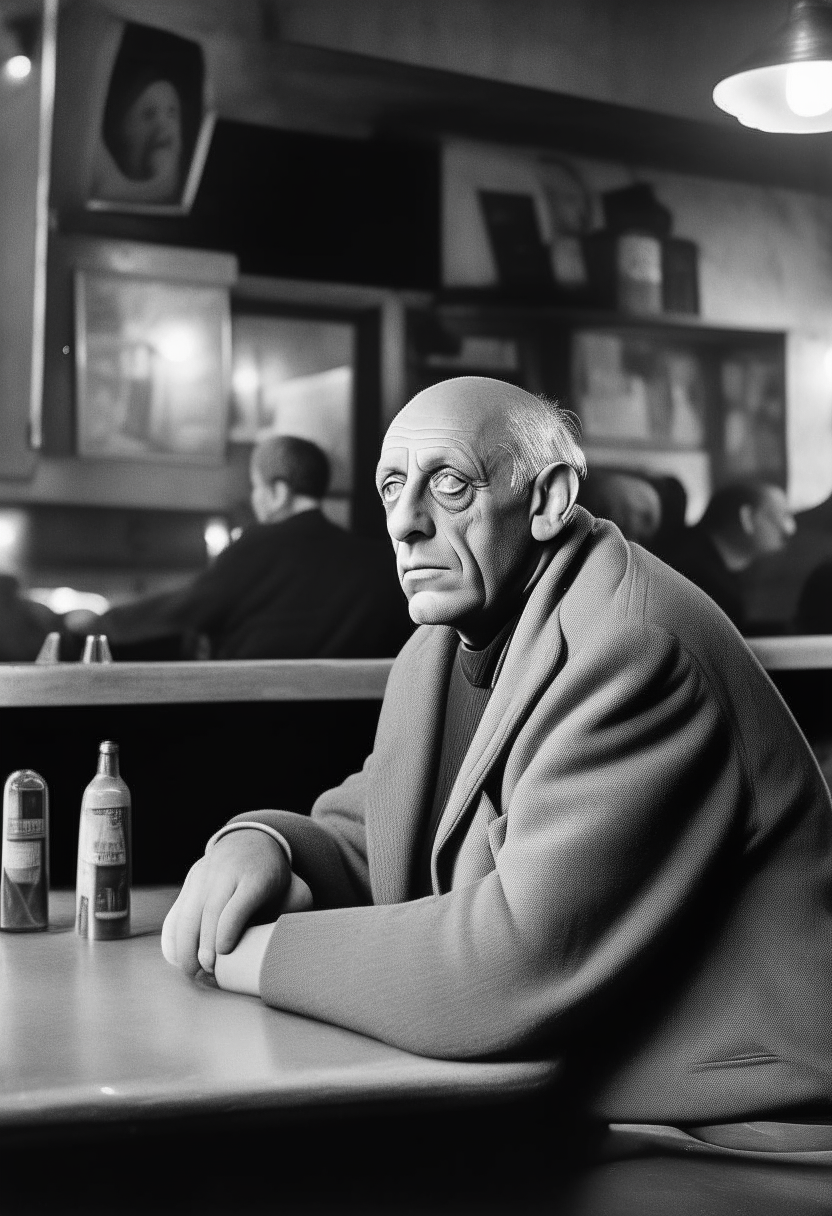 Picasso sitting in a bar