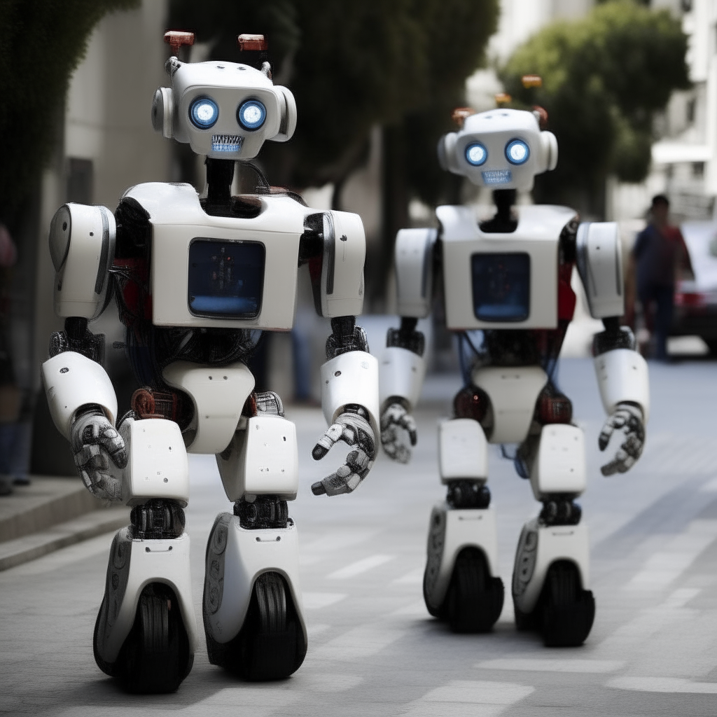 caras robots caminando
