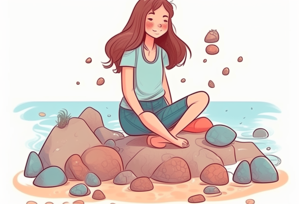 tirando piedras al mar chica tipo dibujo
