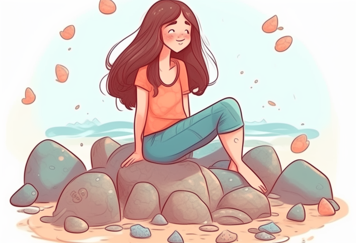 tirando piedras al mar chica tipo dibujo
