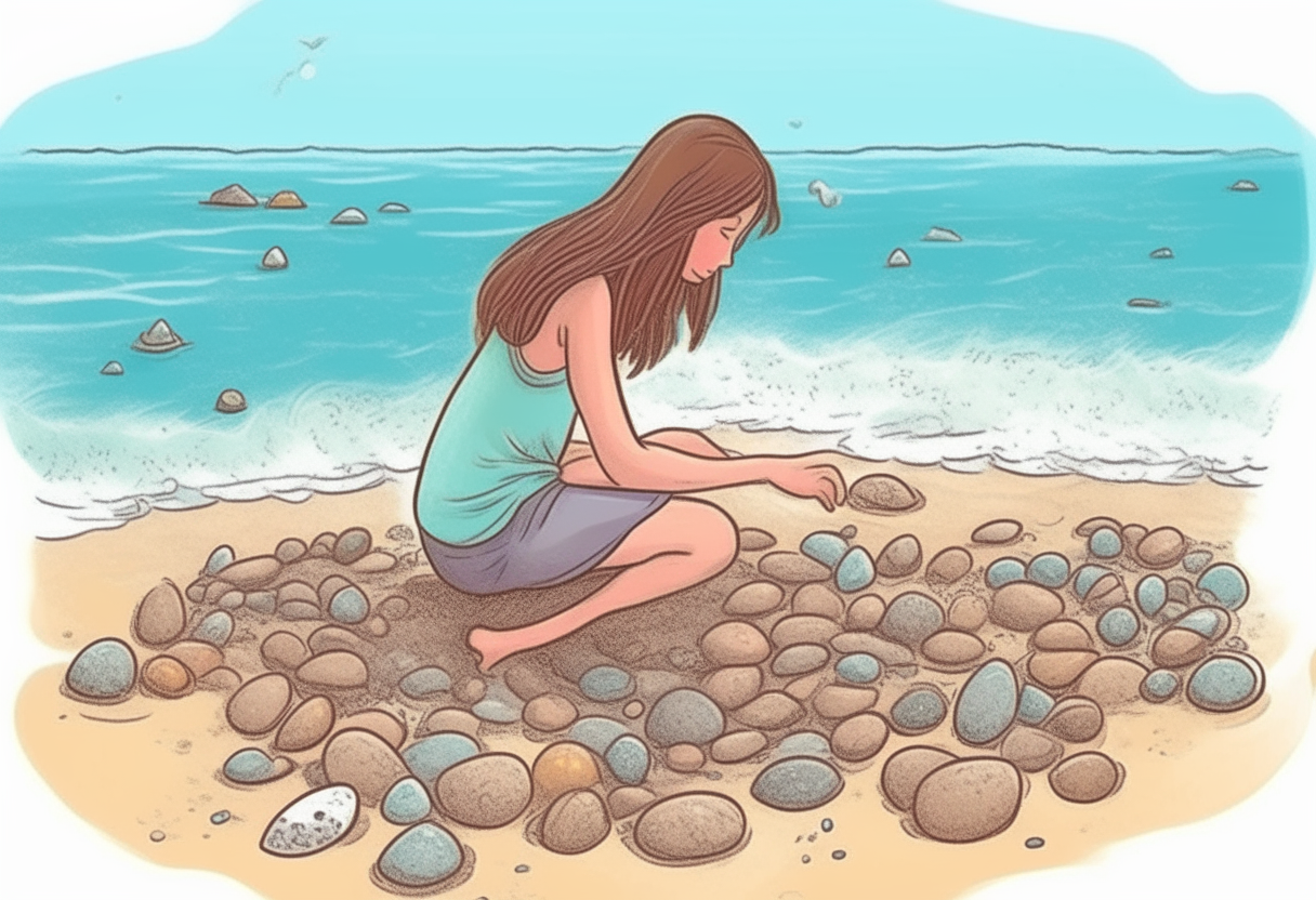 chica tirando piedras al mar tipo dibujo