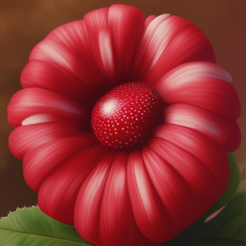 a photorealistic image of a bright red apple with pink daisies on it