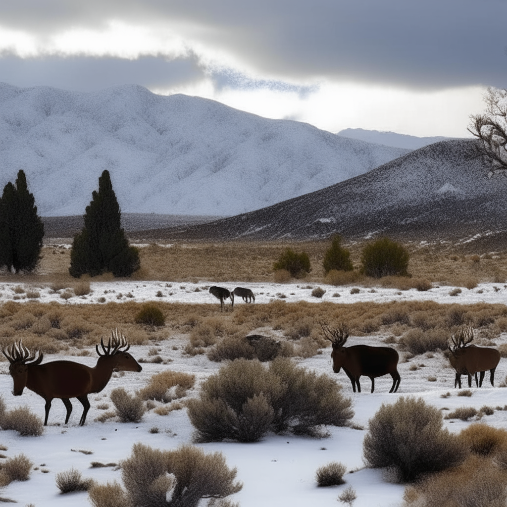 Paisaje de unA nevada con venados