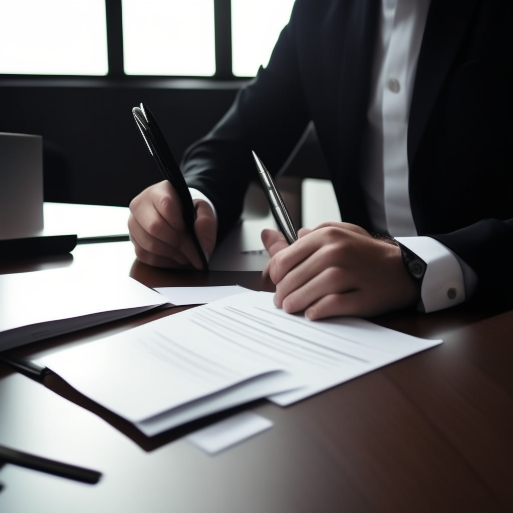 Business people who sign a contract, there's a laptop on the table, documents, 8 к
