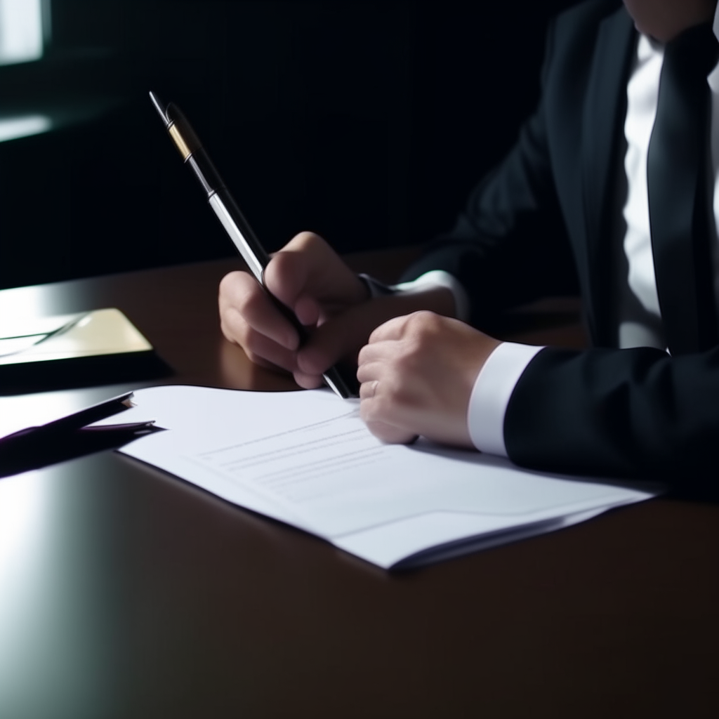 Business people who sign a contract, there's a laptop on the table, documents. 8k