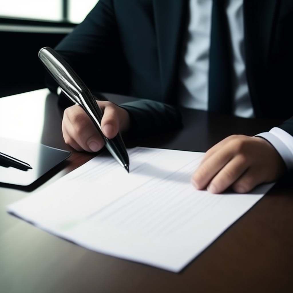 Business people who sign a contract, there's a laptop on the table, documents.