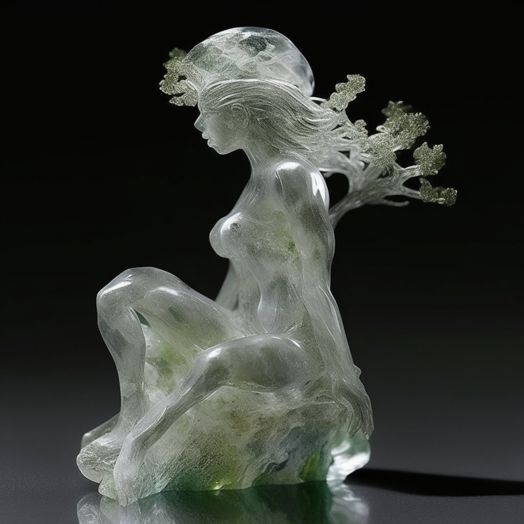 dryad made of transparent, liquid stone