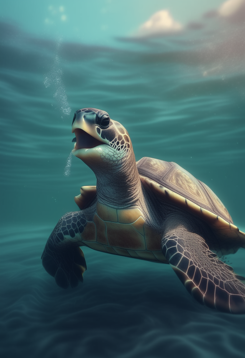 Turtle singing on the sea