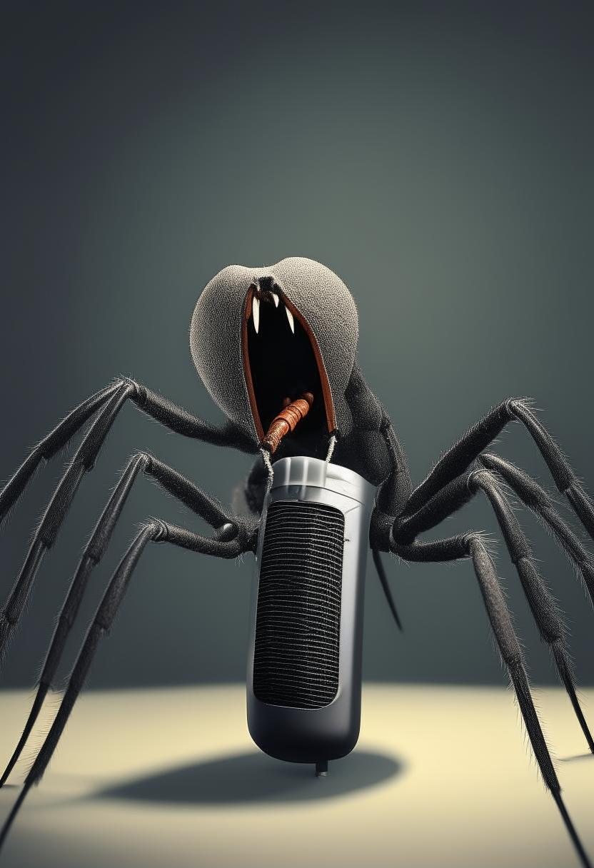 Spider singing with hold the microphone 