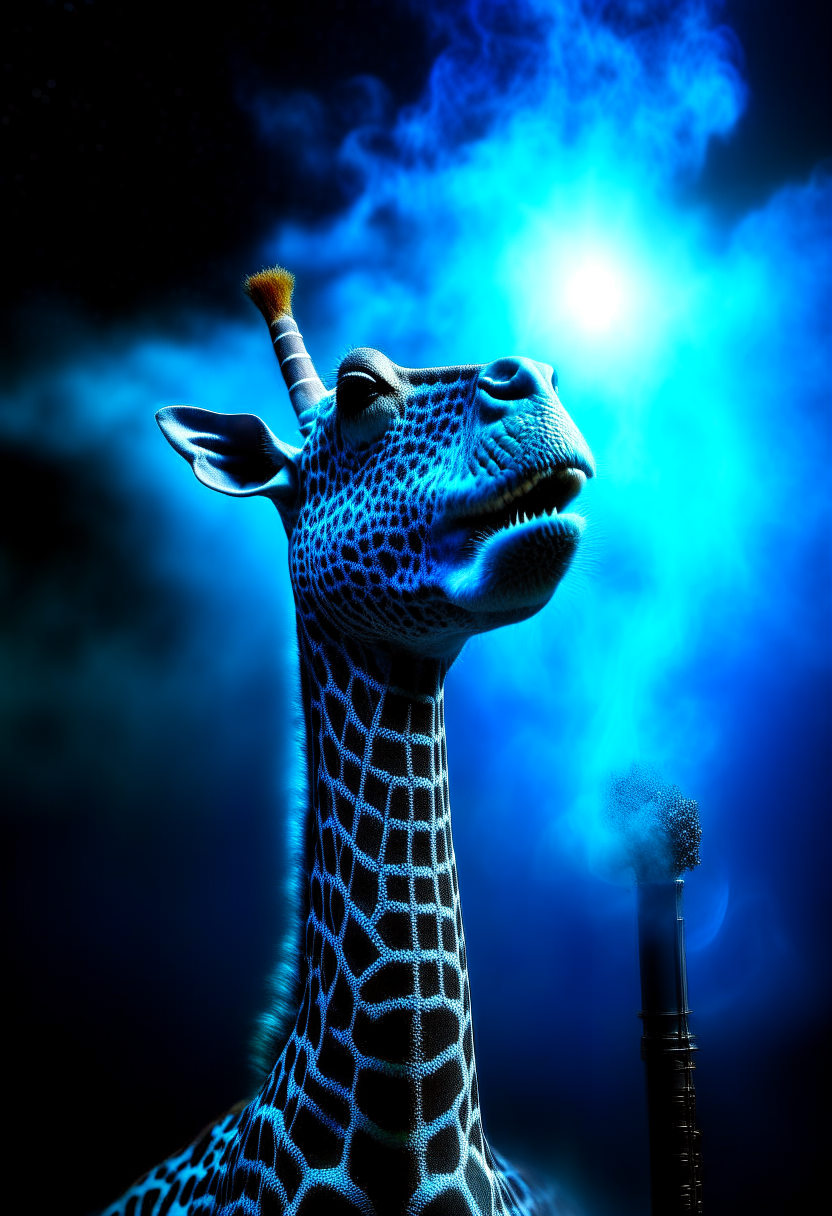 Giraffe singing with hold the microphone 