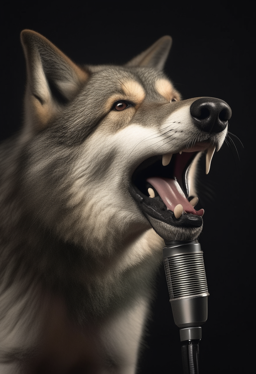 Wolf singing with hold the microphone 