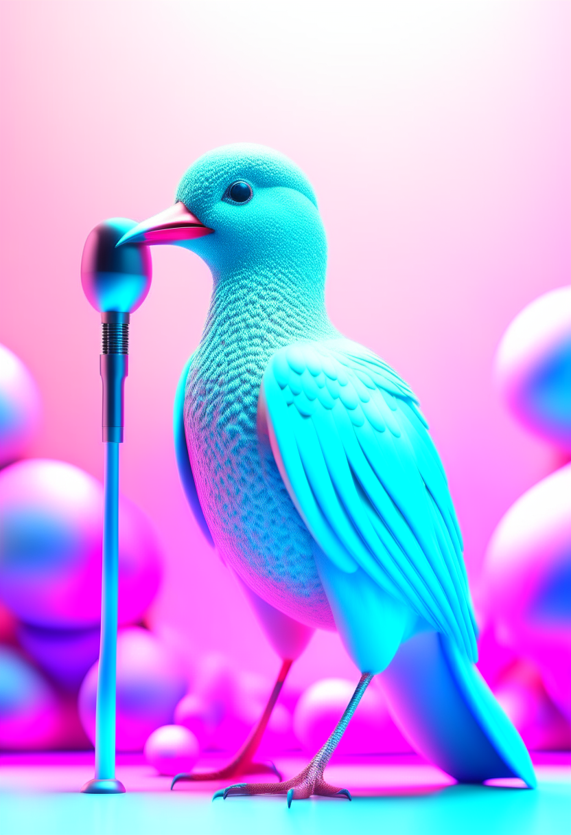 Bird singing with hold the microphone 