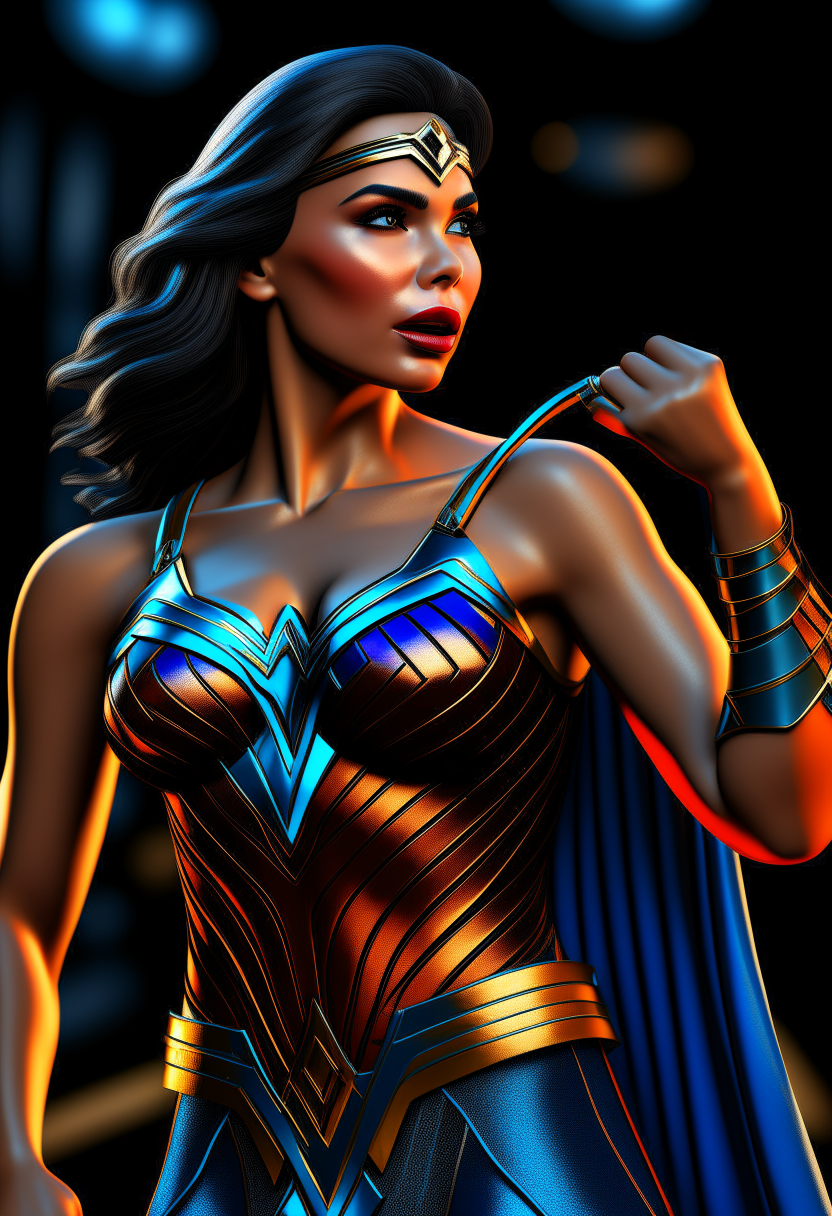 Wonderwoman singing with hold the microphone 