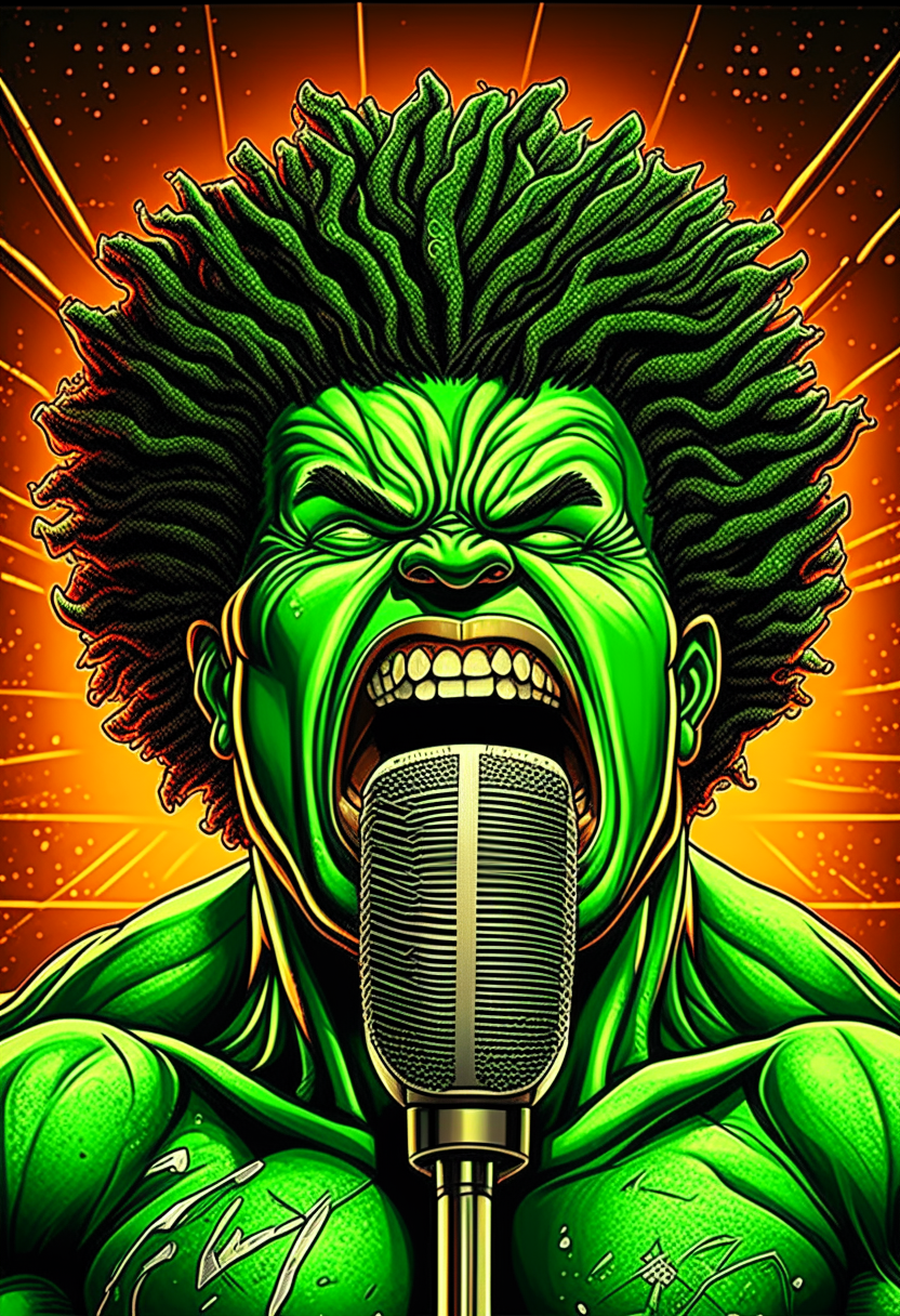 Hulk singing with hold the microphone 