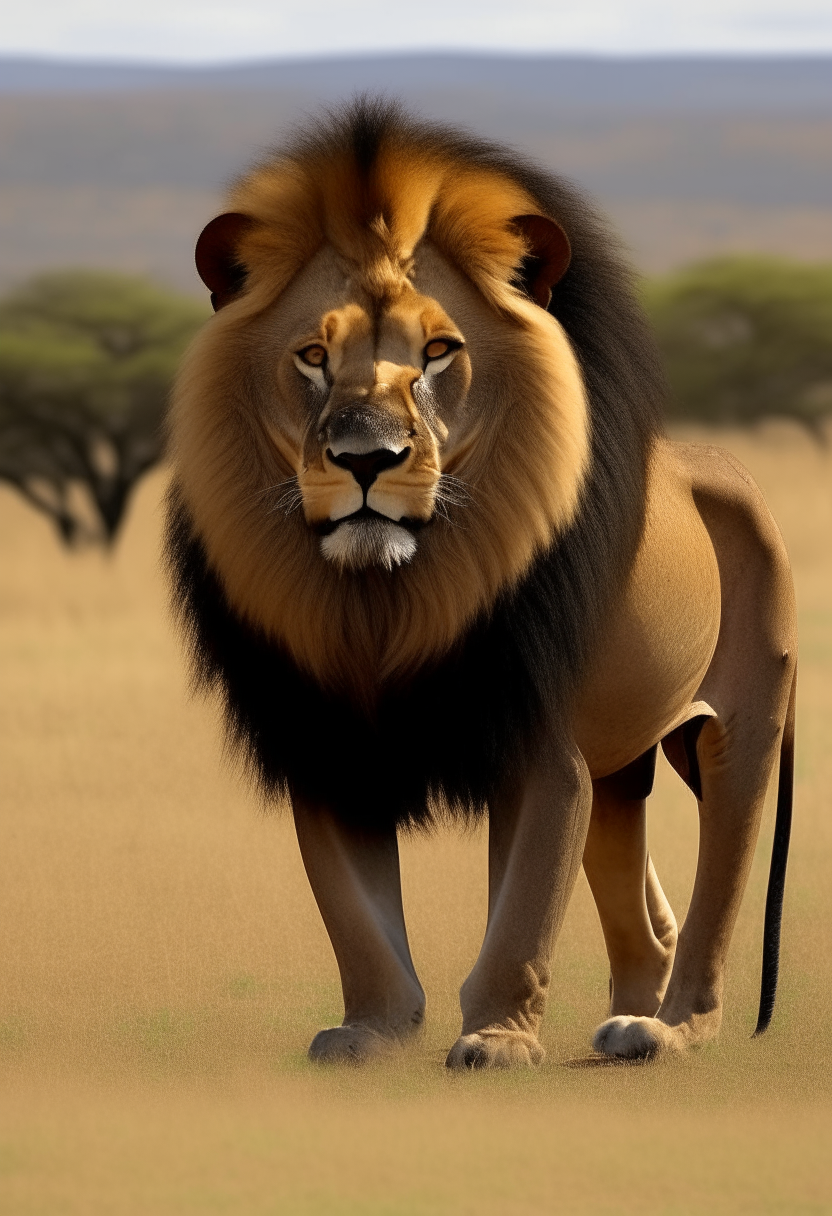 Large lion, terrorizing African Maasai villagers 