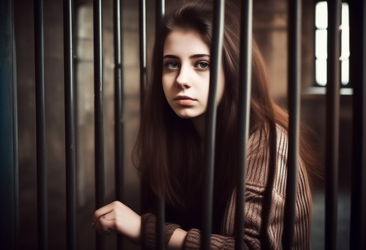 A young beautiful girl in jail
