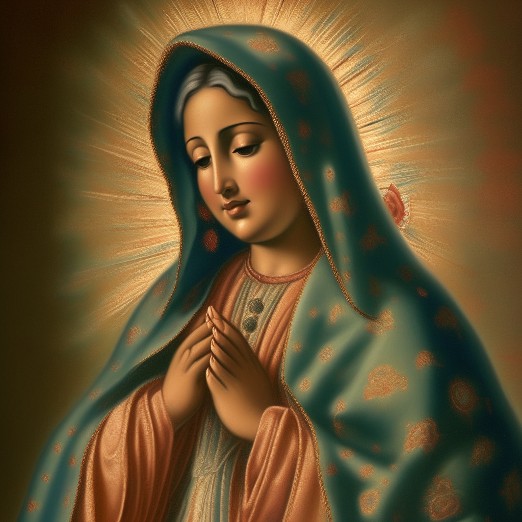 A serene portrait of Our Lady of Guadalupe, radiating compassion and grace.