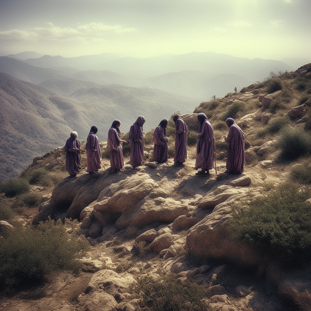 A clear HD image of Israelites praying on the mountain