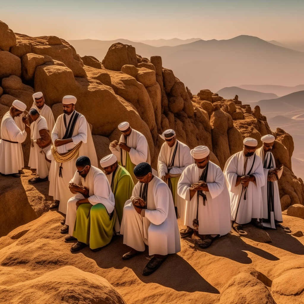 A clear HD image of multiple Israelites praying on the mountain