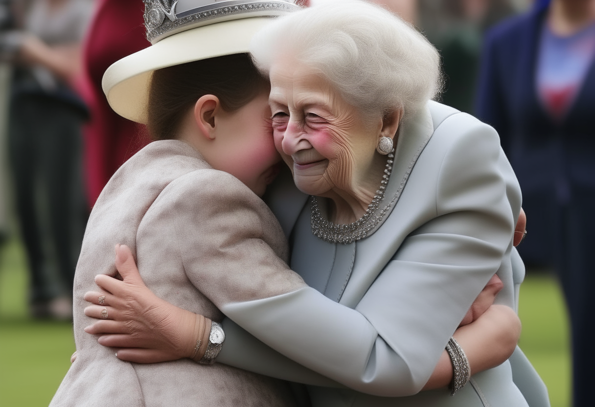 The queen hugging her young lady