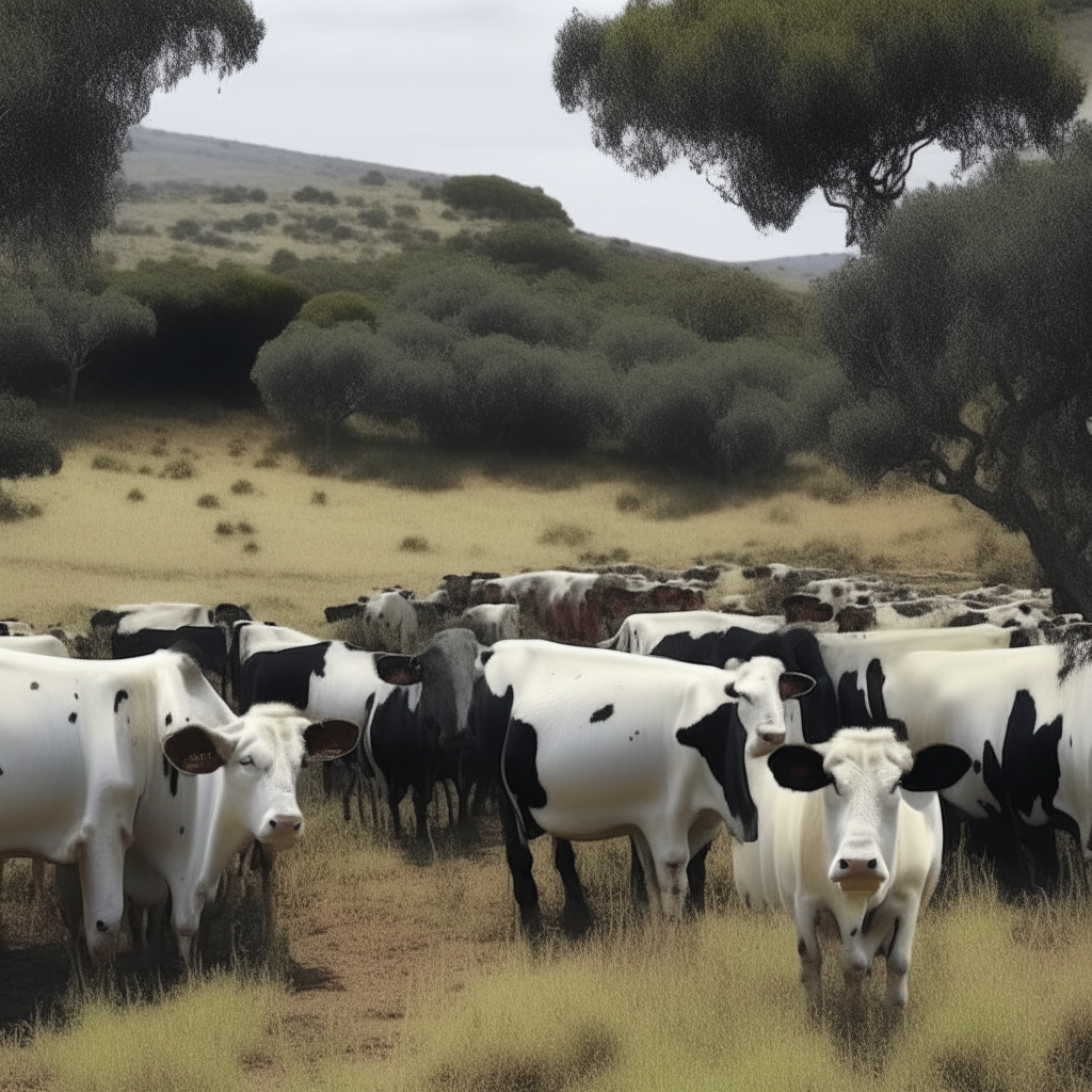 Un paisaje muy real,  donde hayan vacas de manchas blancas y negras comiendo pasto en la lejania