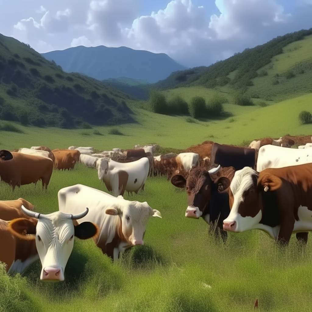 Un paisaje muy real con Vacas comiendo pasto 