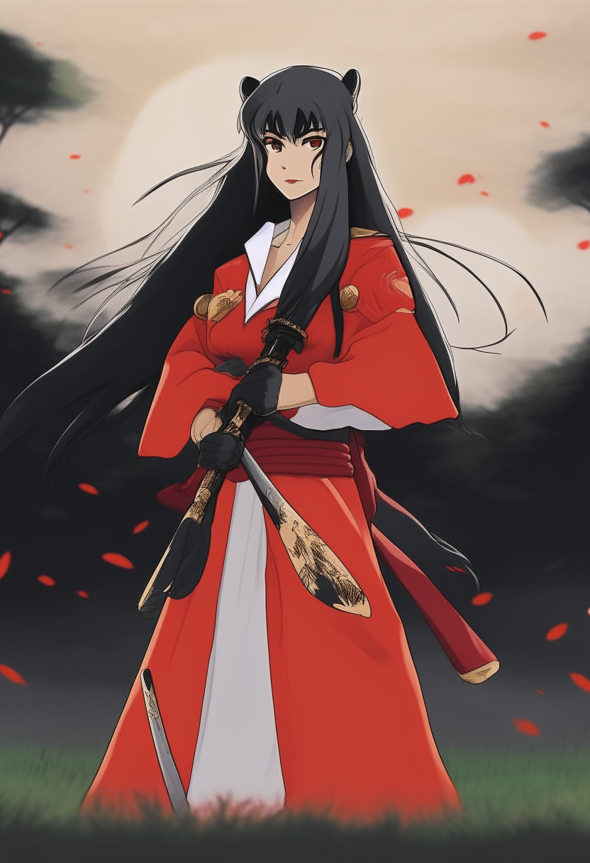 Inuyasha with black hair and sword