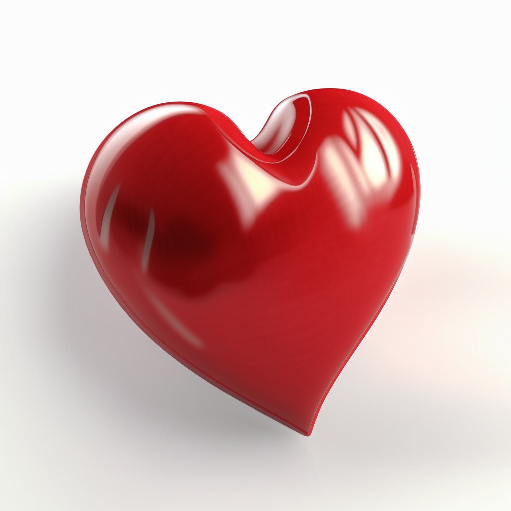 A red heart shape on a white background. Rendered in realistic 3D with subtle shadows and highlights.