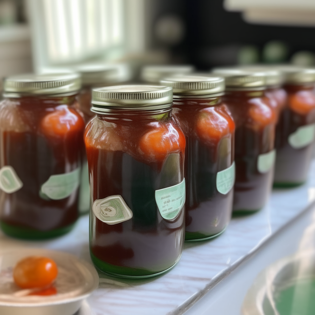 Mason jars of homemade Osso Buco preserve on a mint green kitchen counter