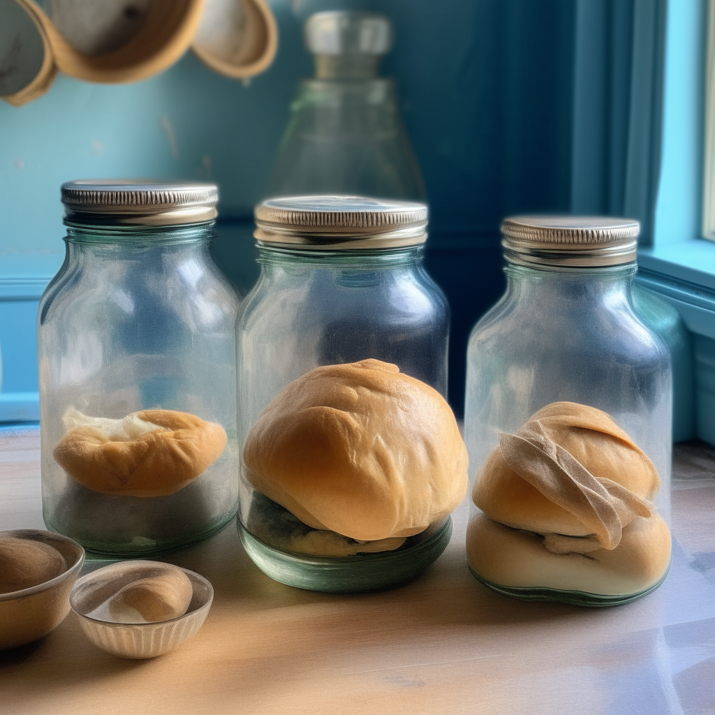 Three glass jars filled with Cornish pasty filling on a blue farmhouse kitchen counter