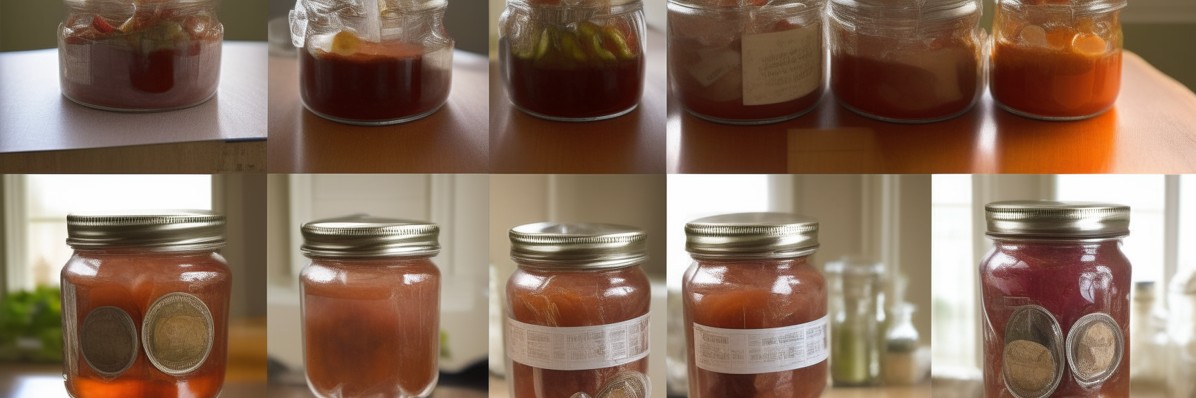 A collage of images 2, 6 and 7 showing canning jars with contents