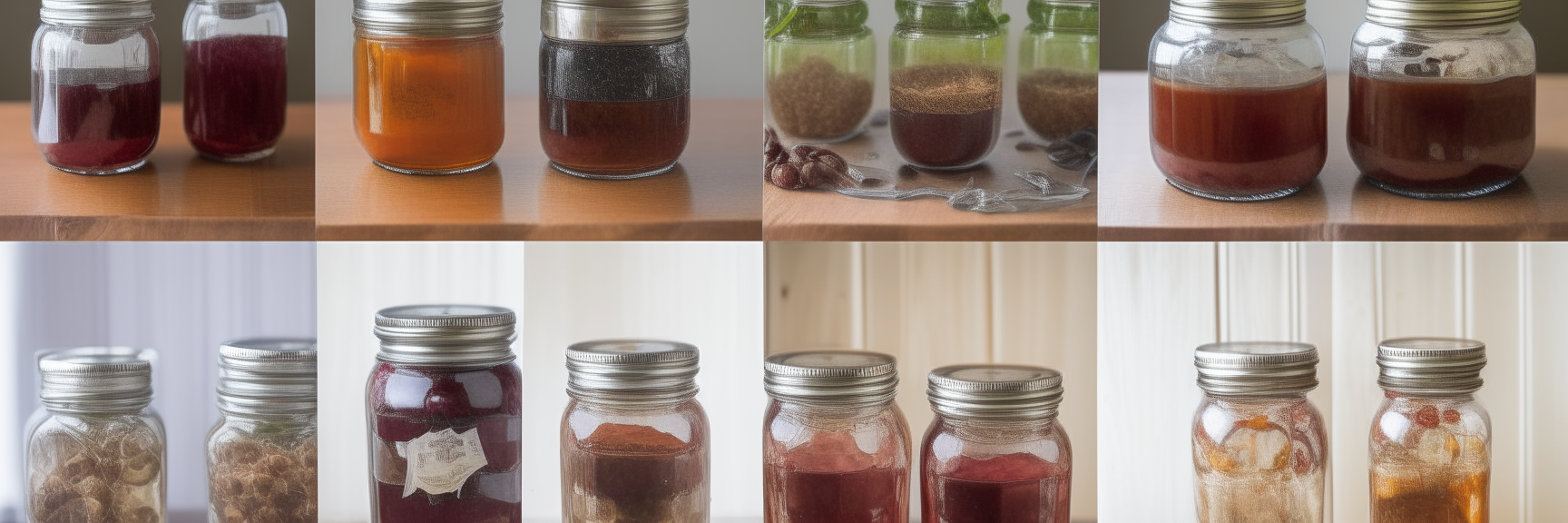 A horizontal collage of images 2, 5 and 7 showing canning jars with contents