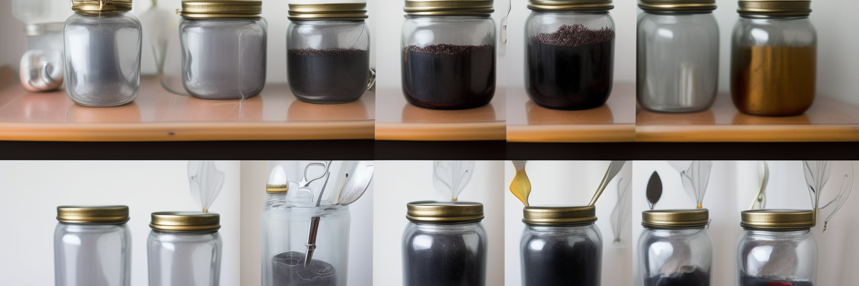 A horizontal collage of images 1, 6 and 9 showing canning jars and utensils