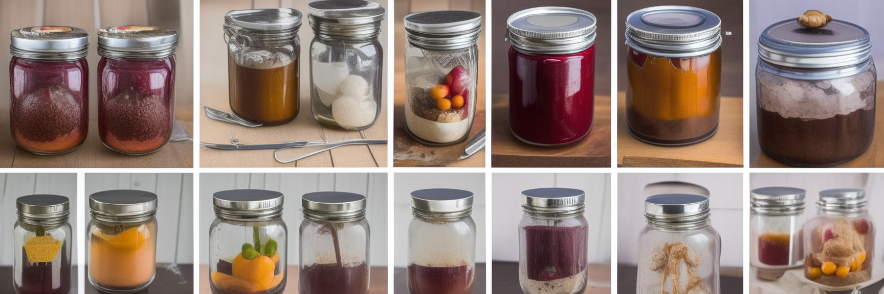 A horizontal collage with images 6, 8, and 13 showing pressure canning jars, utensils and recipes