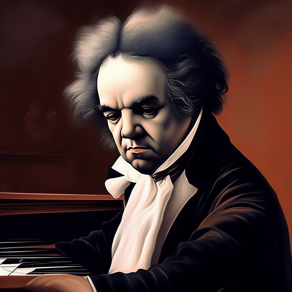 Ludwin van Beethoven  bastante realista y tocando el piano