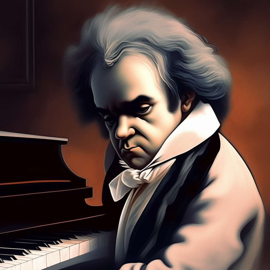 Ludwin van Beethoven  bastante realista y tocando el piano y que se vea guapo