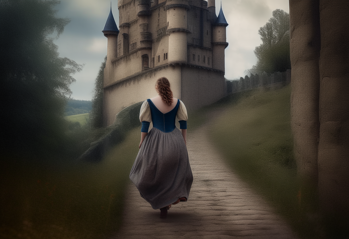 The lady walking in the castle 