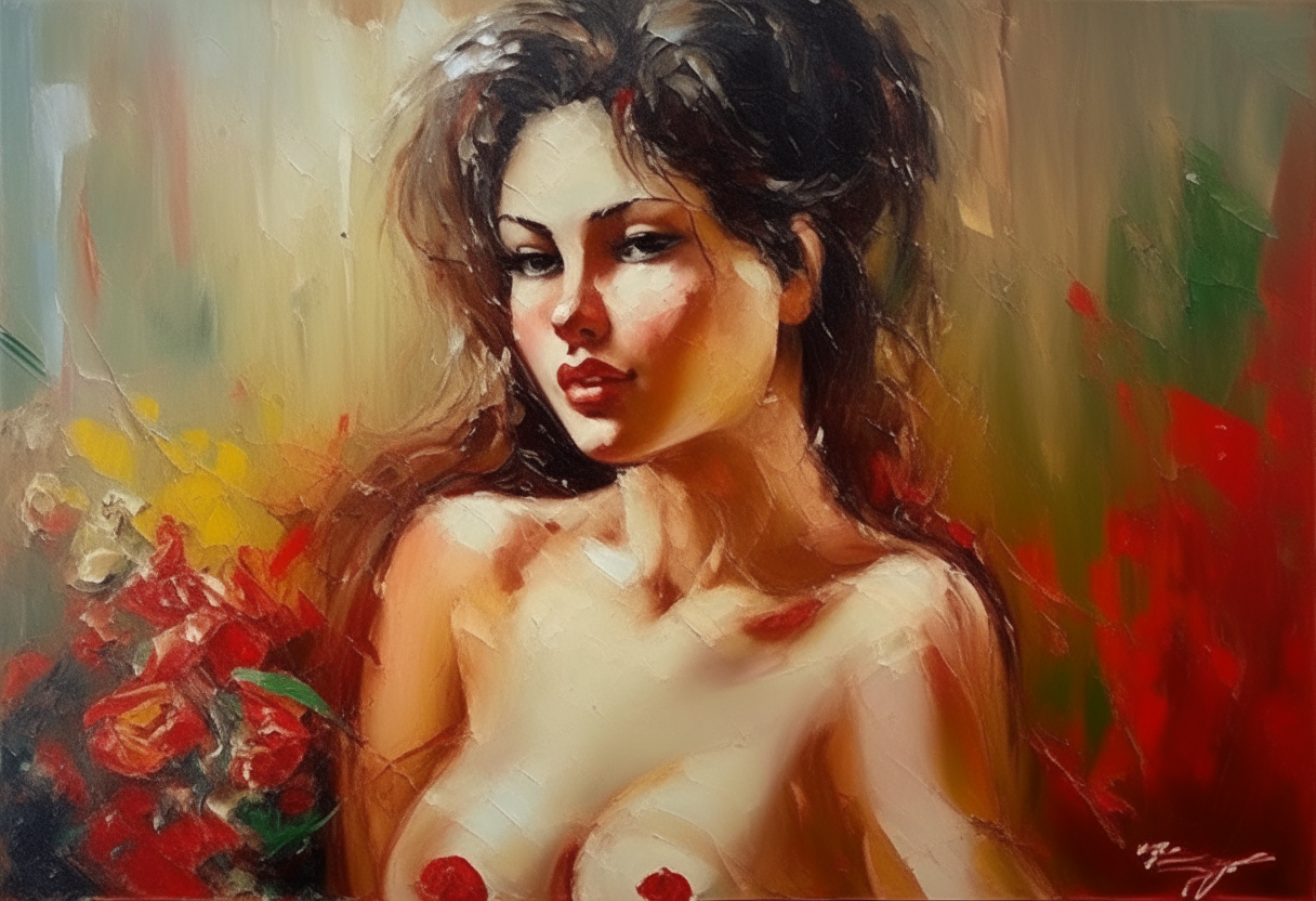 Una pintura al lienzo de un desnudo de una mujer muy bella y muy esbelta 