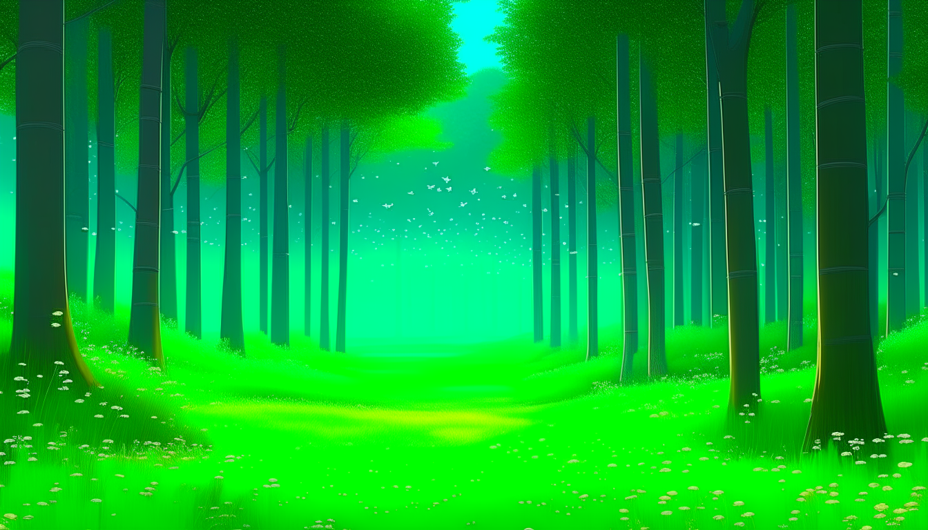 beautiful enchanting forest with fireflies