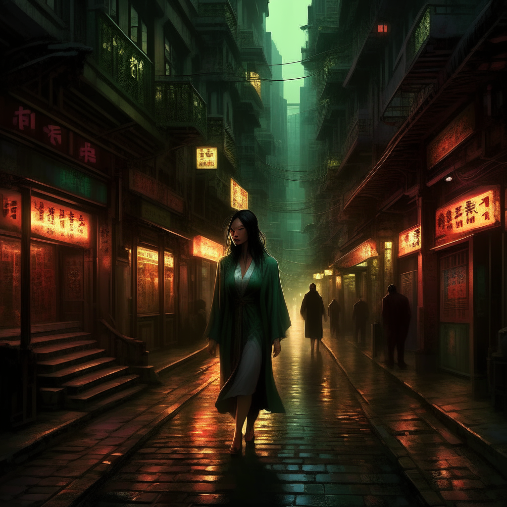 a woman walk on HONGKONG street