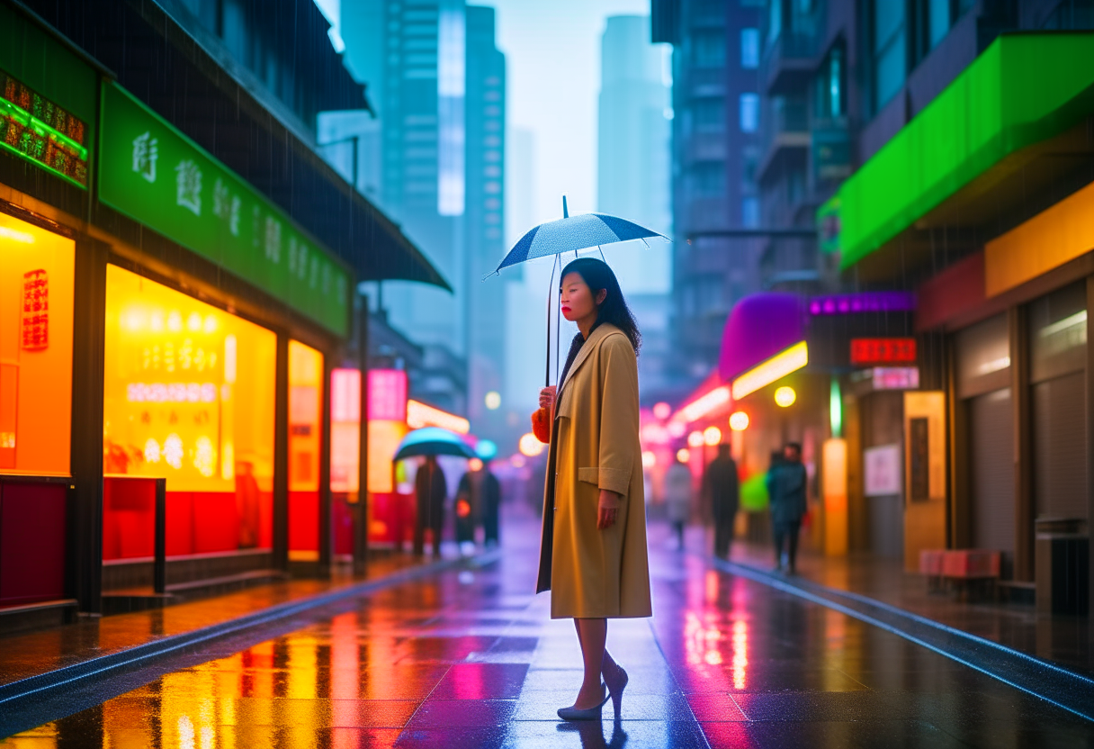 a woman walk on HONGKONG street