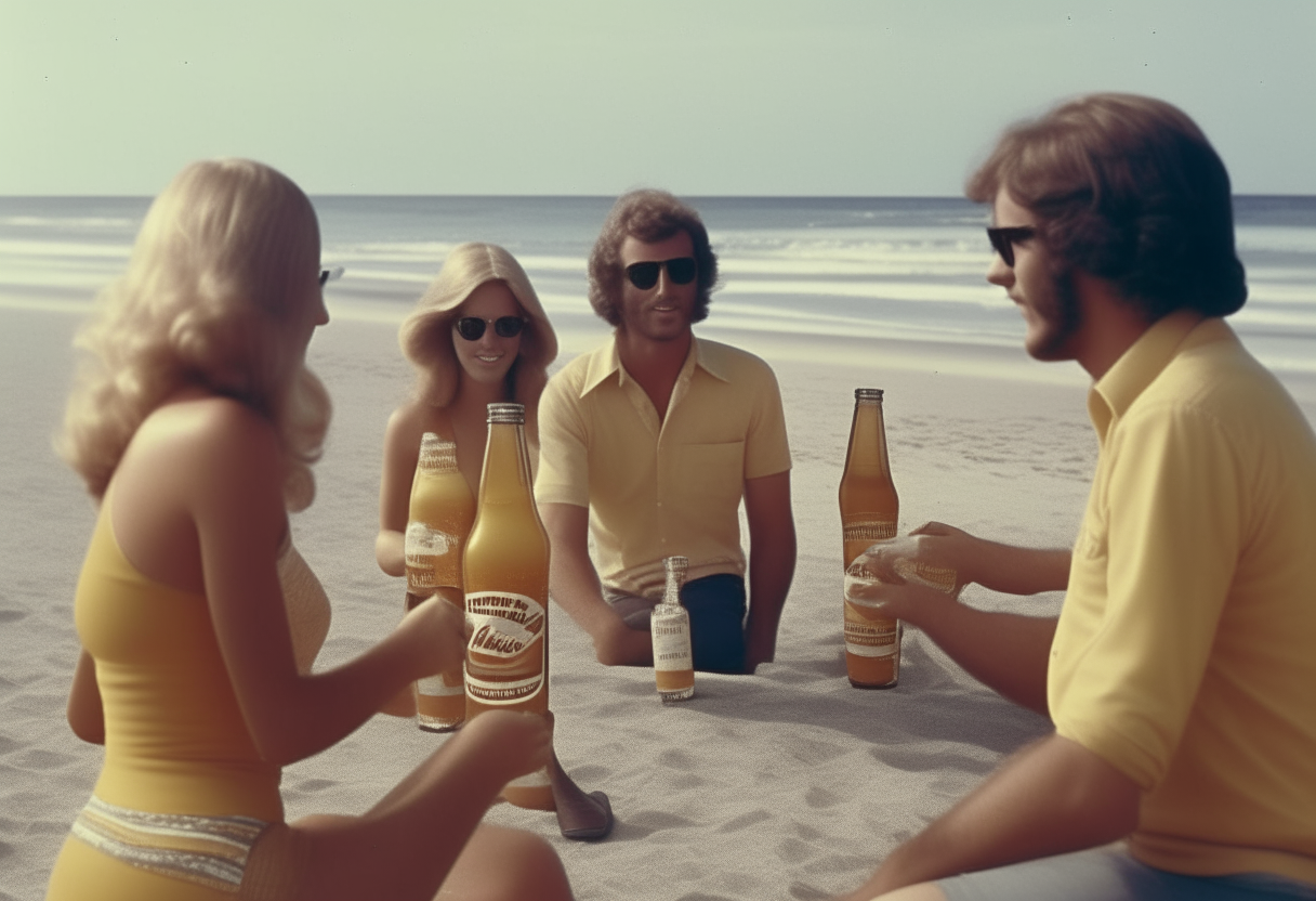 1970s style beer commercial at the beach